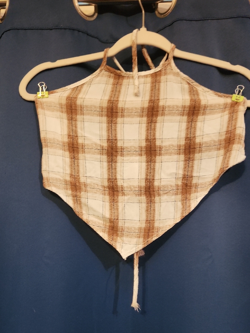 Plaid Halter Bandana Top in Cream and Brown